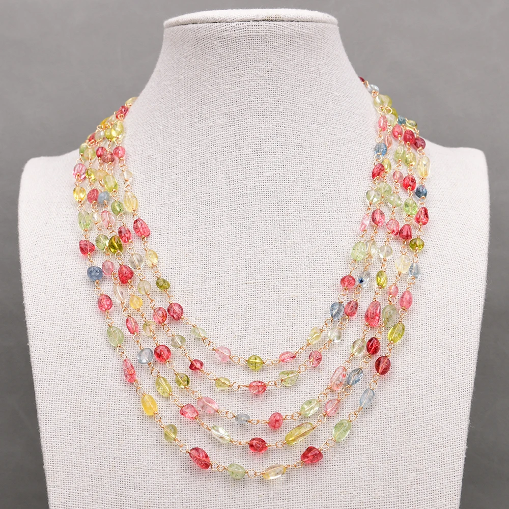 Цепочка Из Натурального Кристалла аморфного овального камня 5 рядов