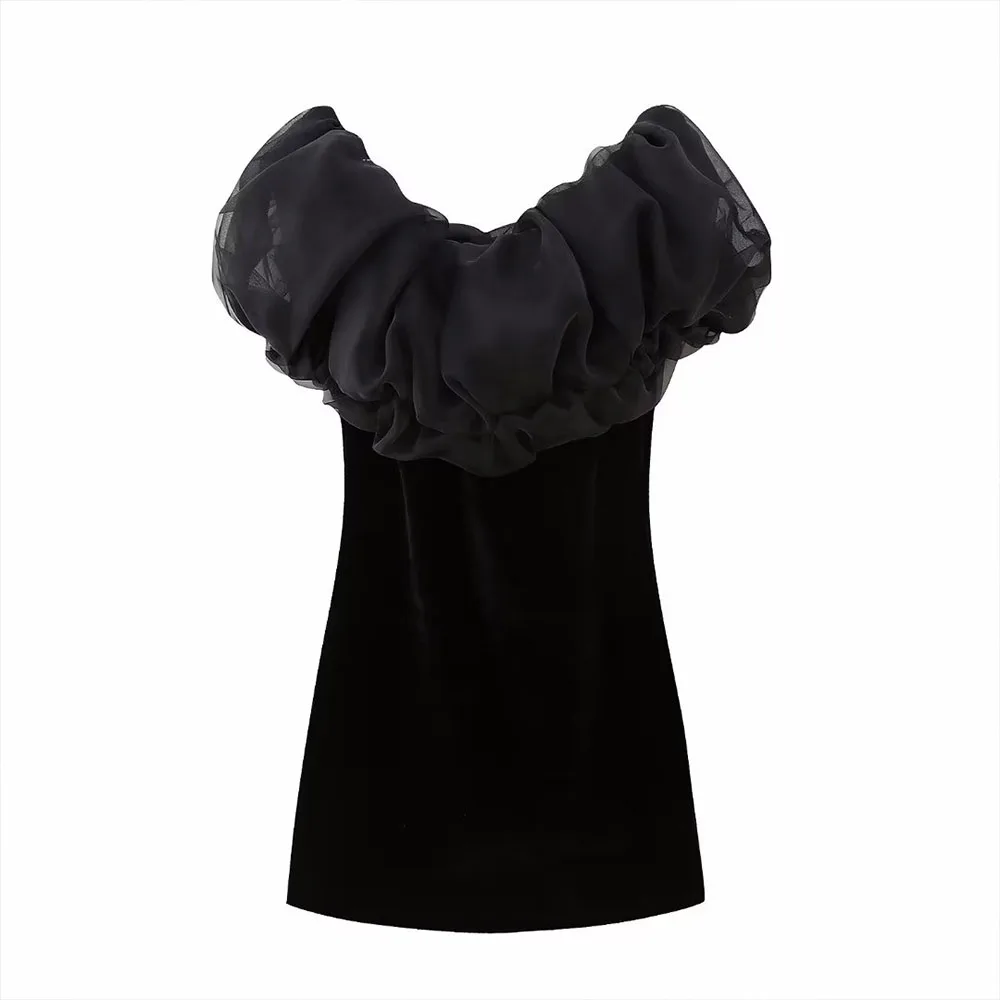 

Женское бархатное платье мини BER & OYS & ZA, облегающее платье с воротником в форме сердца и лоскутной текстурой, для лета