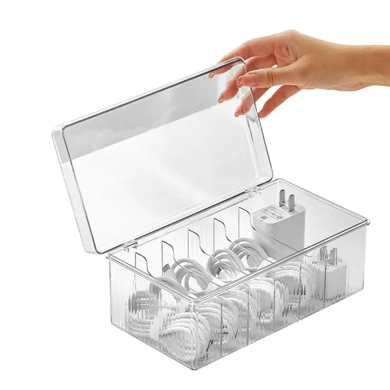 

Clear Cable Storage Box Plastic Data Line Storage Container For Desk Stationery Multifunctional Headset Data Charging Line