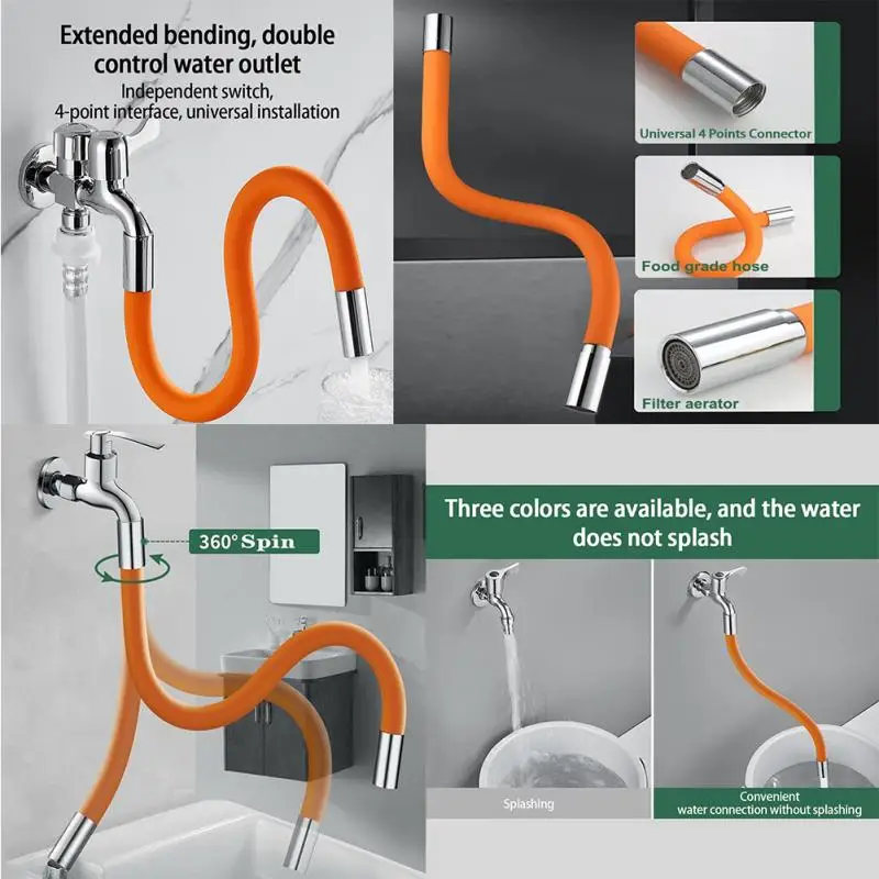 

Universal Faucet Extension Tube 720 Degree Free Bending Adjustment Universal Rotation Bathroom Splash Basin Extension Tube