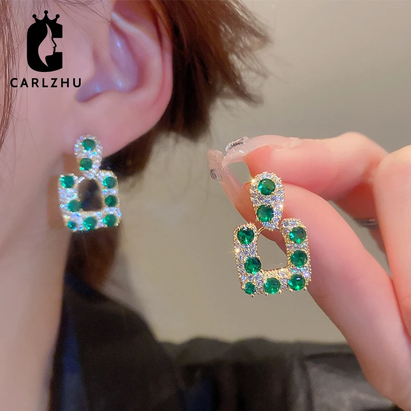 Серьги-подвески Женские квадратные из серебра 925 пробы с гальваническим покрытием