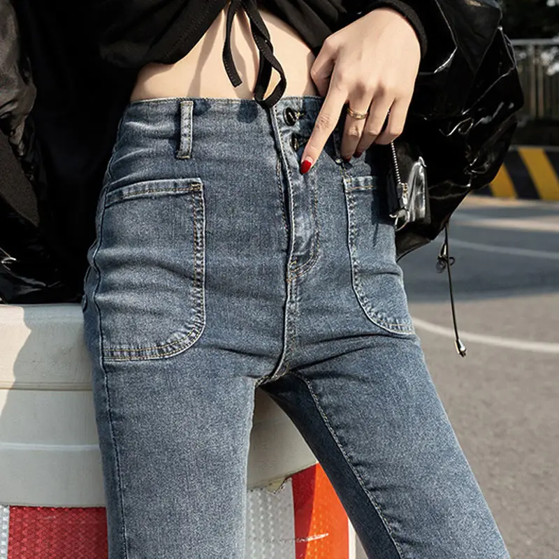 

Women Solid Color Jeans Autumn Female High Waist Straight Denim Trouser Ladies 2022 Casual High Street Skinny Clothes Pants G13