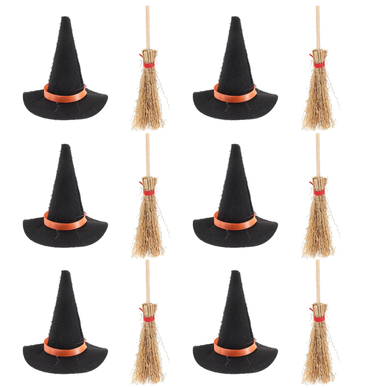 

12 Pcs Mini Witch Hat Hats Miniature Broom Set Felt Cloth Tiny Dolls Halloween Decor Dollhouse Doll's