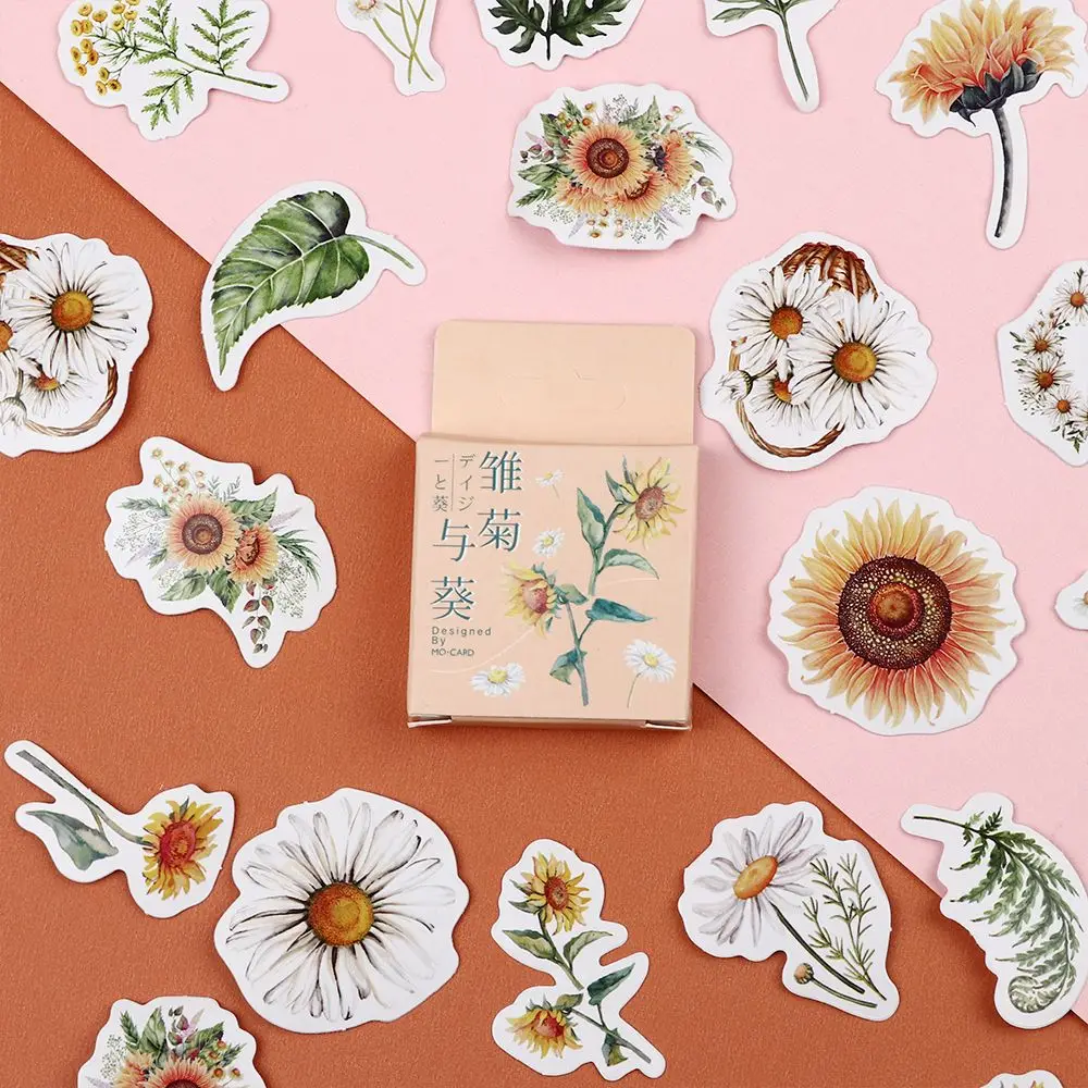 

Vintage Decoration Daisies and Sunflowers DIY Hand Account Photo Album Self-adhesive Stickers 46 Pcs/Set