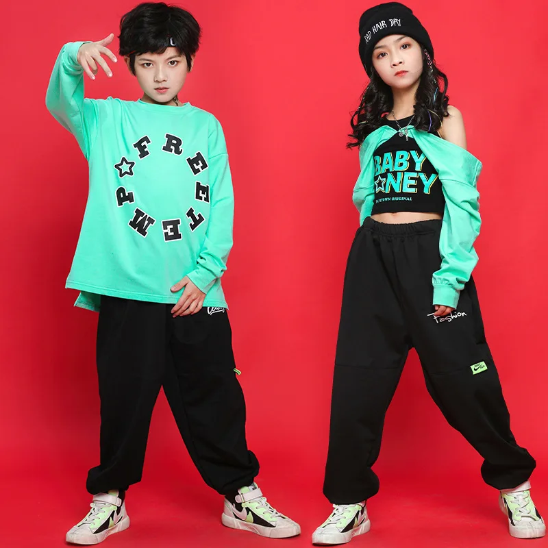 Детские комплекты футболка с длинным рукавом и пупком для девочек танцевальные