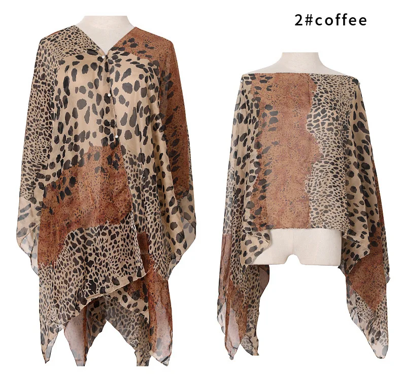 

Summer Women's Sun Protection Shawl Leopard Print Imitation Silk Scarf Shawl Cover Up for Swimsuit Beach Dress Woman Swimwear