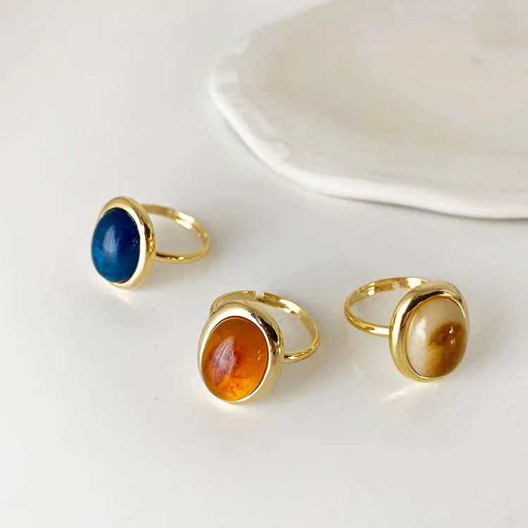 

Женское Винтажное кольцо из эпоксидной смолы, круглое золото с большим геометрическим и овальным покрытием, регулируемый размер, Подарочная бижутерия, 2023