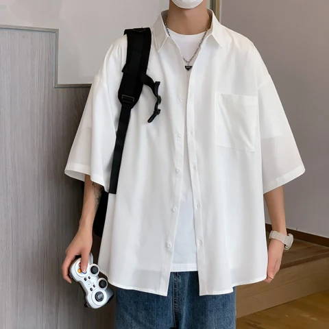Однотонные корейские рубашки LAPPSTER Ice с карманами, блузки, летняя гладкая рубашка с коротким рукавом, Японская уличная одежда Рубашки-карго большого размера, 2023