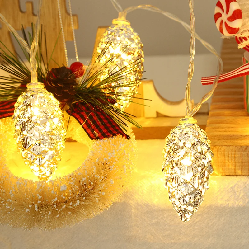

1Set Christmas LED Simulation Pine Nut String Light DIY Navidad Xmas Tree Ornaments for Bedroom Home New Year Decor Accessories