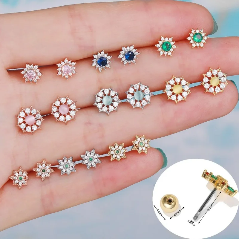 

1Piece Stud Earring for Women Grils Jewelry, Cubic Zirconia Flower Petal Shaped Stainless Steel Earrings, 8mm Bar EGD0360