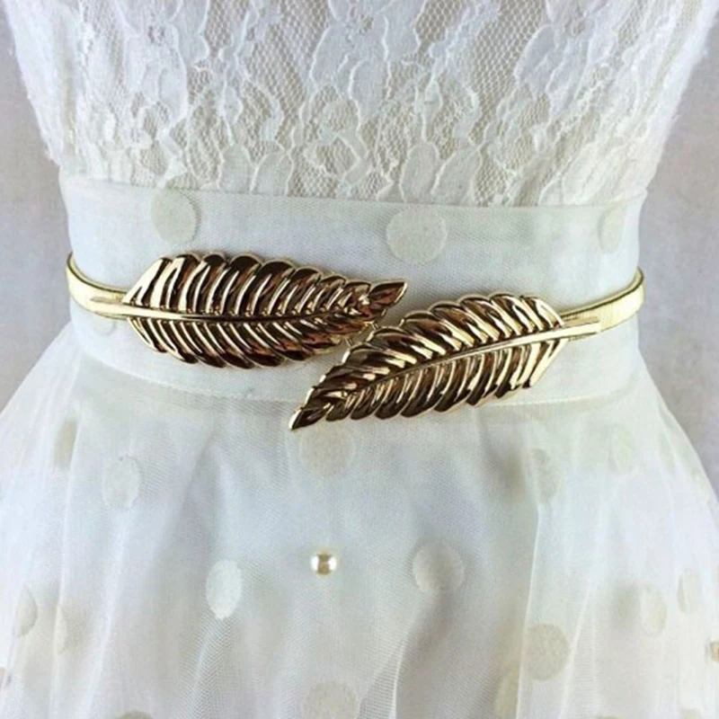 

Women's Fashion Metal Golden Silver Leaves Chain Belt Waist Band Elasticity Waist Belt For Dress Skirt Bands Female NEW