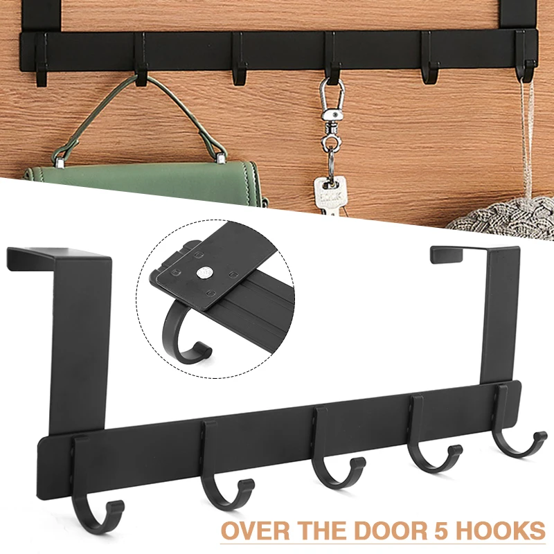 

1pc Over The Door 5 Hooks Space Aluminium Wall Hanging Clothes Coat Hat Hanger Bathroom Organizer Support Storage Accessories