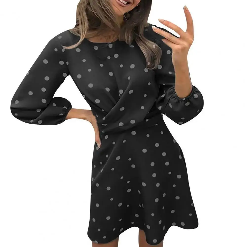 

Casual Dress for Women O-neck Long Sleeve Mini Dress High Cut Dot Print Waist Tight Women Dress Female Clothing Spring