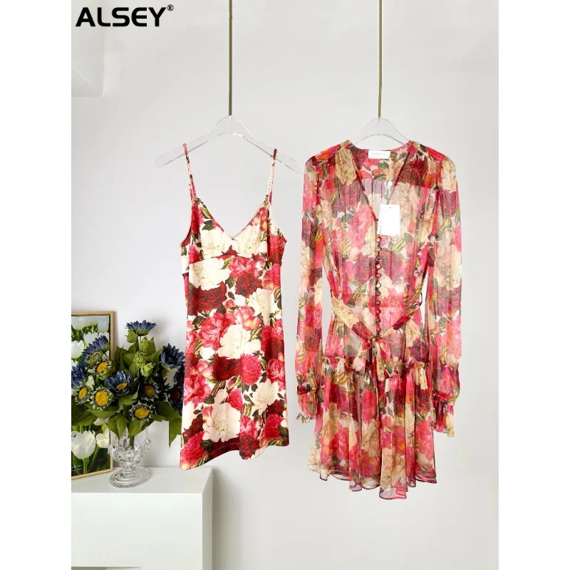 

Casual Tie Floral Ruched Silk Women's Mini Dresses 2023 Summer New Printed Elegant Office Lady Casual Street Clothing A12560
