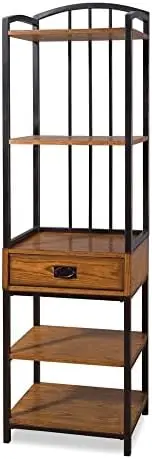 

Distressed Oak Gaming Tower with One Drawer, Four Fixed Shelves, Poplar Solids and Oak Veneers, and New Age, Brown Metal Accents