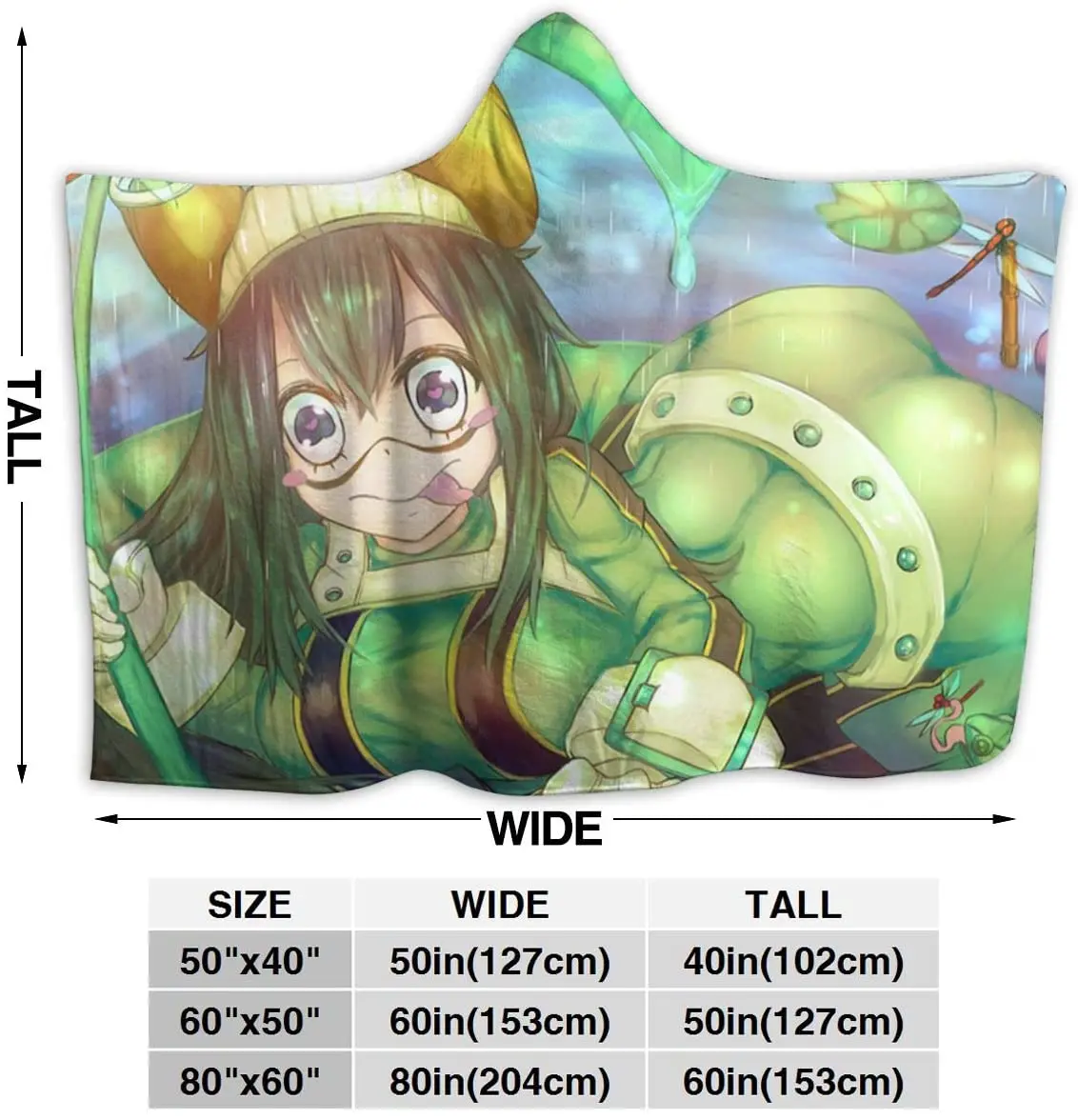 

My Hero MHA Academia Asui Tsuyu Throw Blanket for Unisex Adult Hooded Blanket for Sofa Wearable Blanket Flannel Blanket