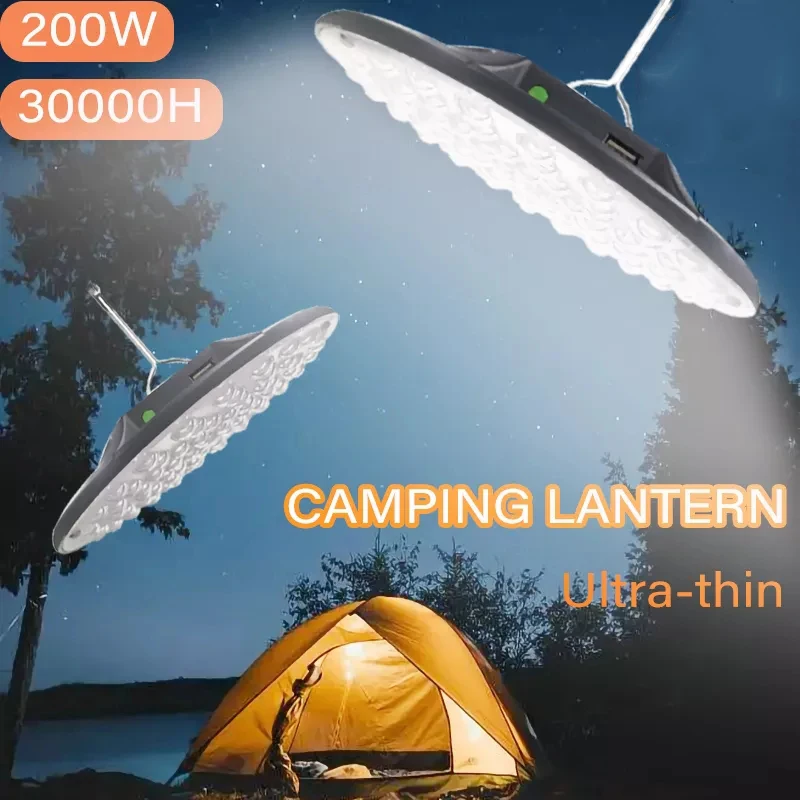 

200W Camping LED Light Tent Lantern Portable High Power Strong Light USB Rechargeable Lantern Hook Emergency Fishing Lamp