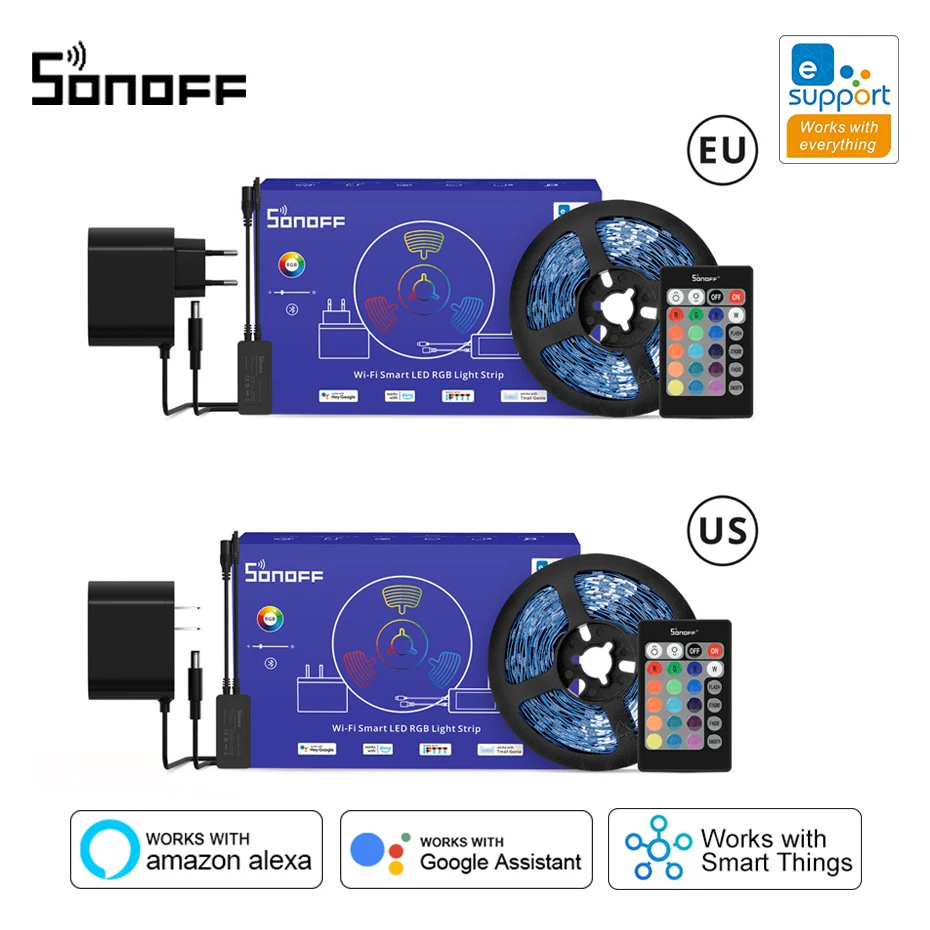 

SONOFF L2 WiFi LED Strip Lights RGB Flexible Waterproof Lamp Tape DC 12V Adapter Backlight Color Changing For Alexa Google Home