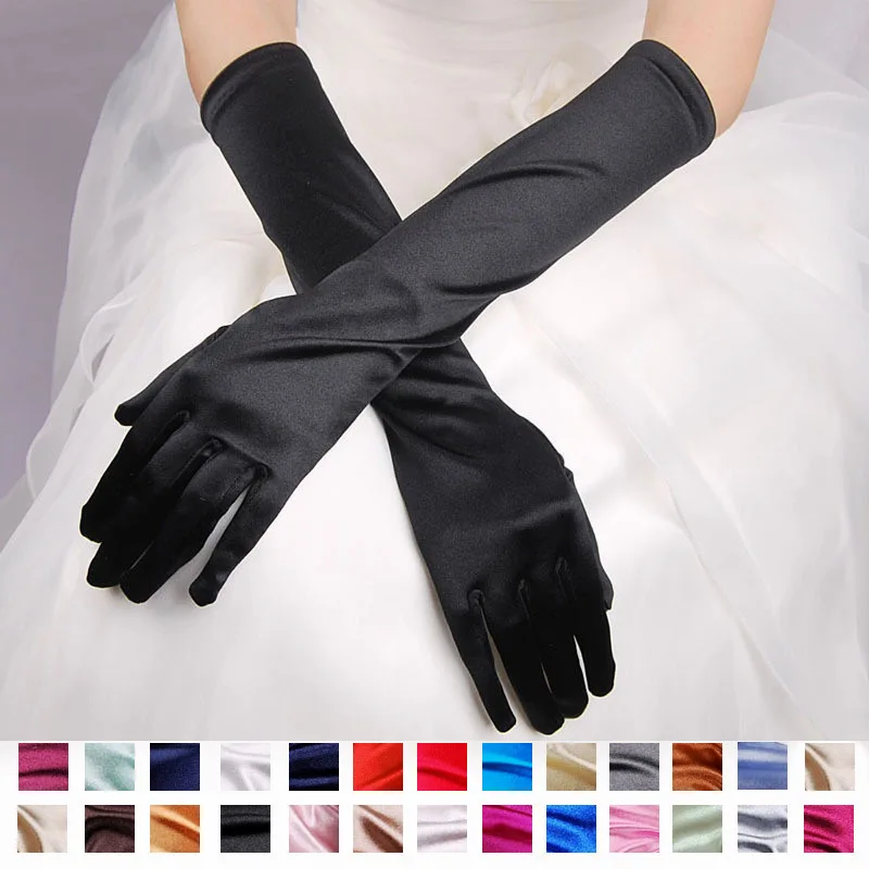 

New Women's Evening Party Formal Gloves Adult Black White Red Grey Opera/Elbow/Wrist Stretch Satin Finger Long Gloves Mittens