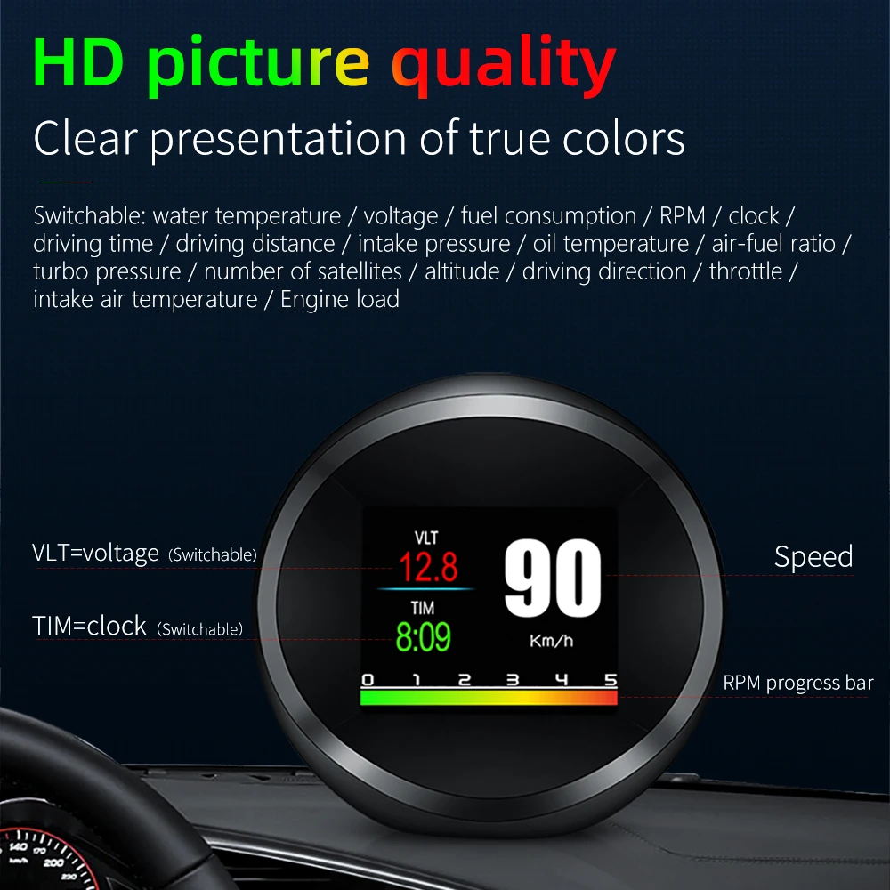 

HUD P11 OBD2 Car LCD Head Up Display Gauge Auto OBD + GPS Dual System Speed Water Temperature Fuel Consumption On-Board Gauge