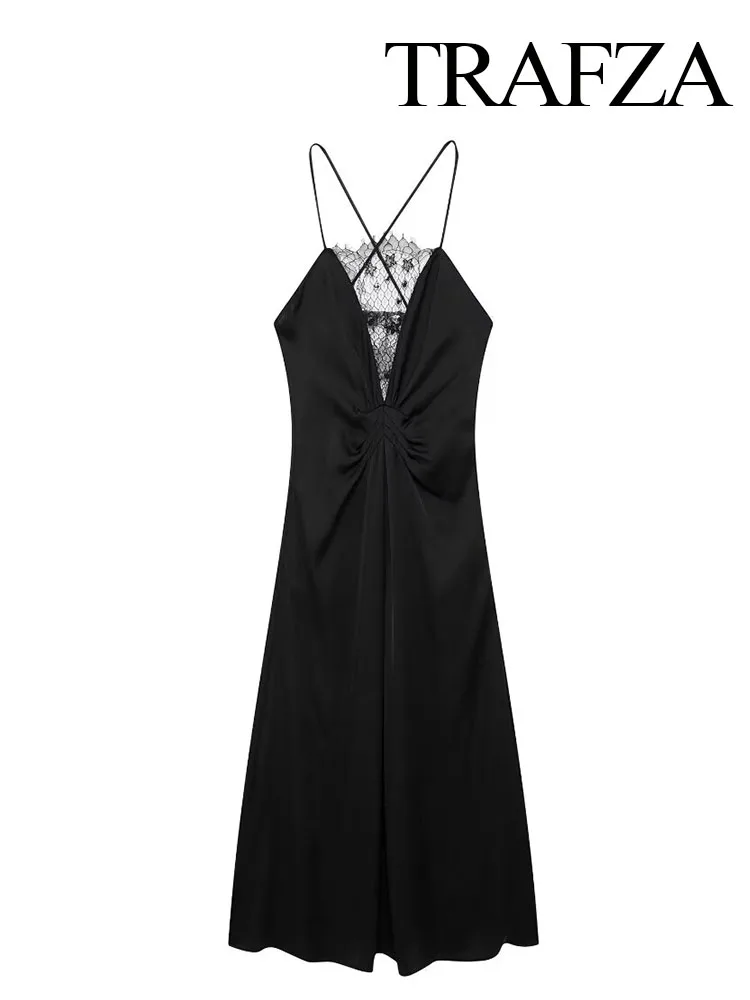 Женское длинное платье на молнии с открытой спиной и кружевом