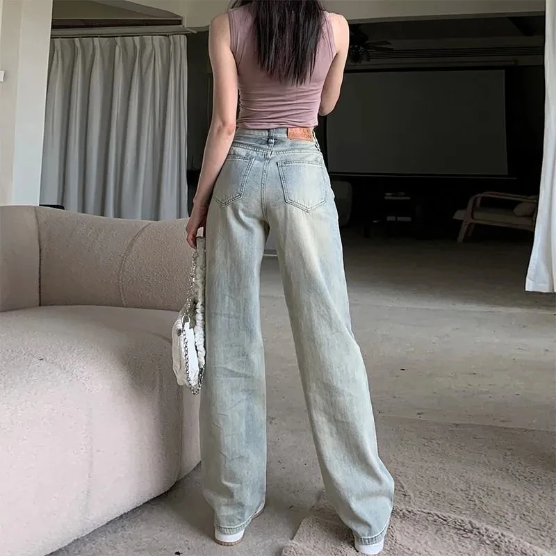 Корейские женские драпированные напольные брюки с завышенной талией джинсы