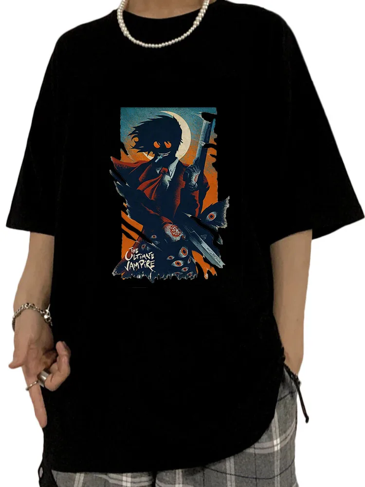 

Hellsing T Shirt Alucard Oversized Tops Men Graphic Tees Summer 100% Cotton Manga Print Unisex Punk Kopp Style Streetwear Casual