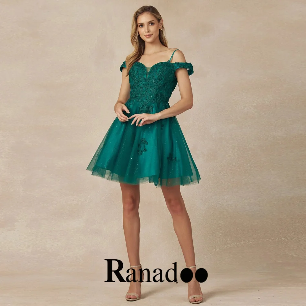 

Модные платья Ranadoo для выпускного вечера с открытыми плечами для свадьбы трапециевидная Тюлевая аппликация на шнуровке до колена вечерние платья