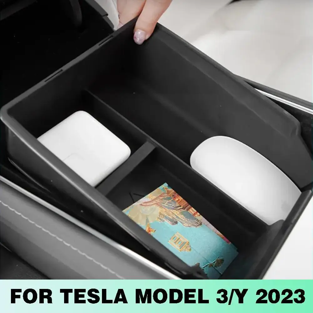 

For Tesla Model 3 2023 Model Y Silicone Storage Box Console Case Armrest Organizer 2022 Double Accessories Auto 2021 Center M5U2