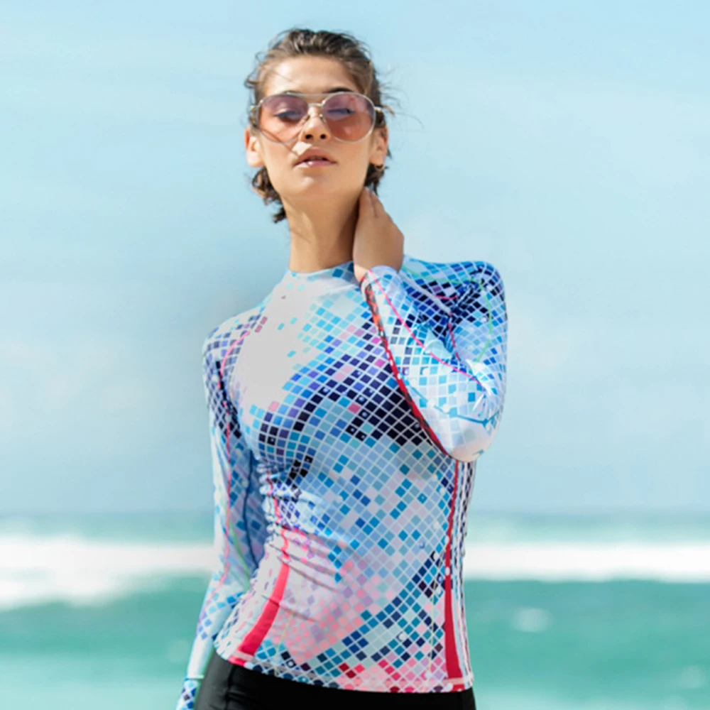 Fashion Women's Exquisite Printed Long Sleeve Split Beach Surfing Sunscreen Quick Dry Top For Water Sports Swimming Surfing 2022
