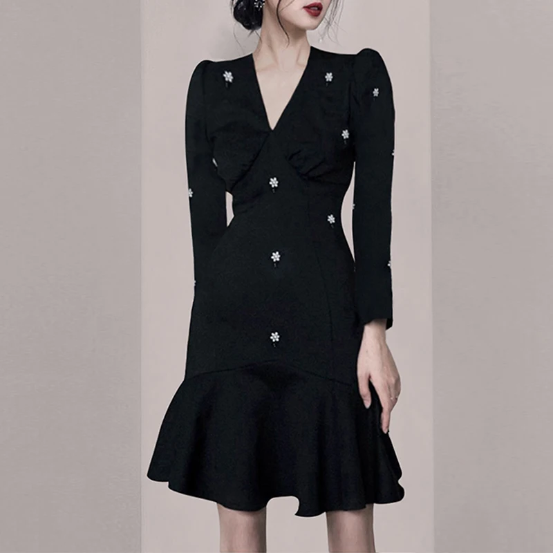 

Slim Fit Women's Party Sexy Dress Summer 2022 Mermaid New Korean Style V-Neck High Waist Trumpet Elegant Female Clothing