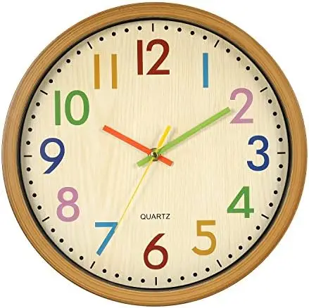 

Reloj de pared infantil, 32 cm, con mecanismo silencioso y números coloridos, sin tic-tac, fácil de leer, accesorios para el h