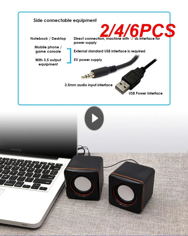 

2/4/6PCS Usb Powered Multimedia Computer Audio Plastic Pc Sound Box 3.5mm Audio Jack Small Speaker For Desktop Computer