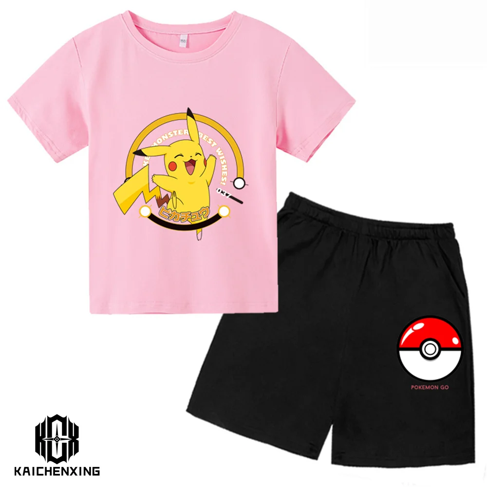 Boy Pokemon T-Shirts Girl Clothes Girls Cartoon 3-14Year Children Fashion T-Shirt Set Summer Pikachu Men Women Casual Tops images - 6