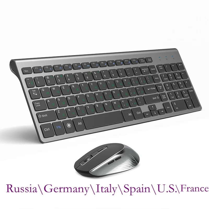 

New Russia/Spain/USA/French-AZERTY/Ltaly/Germany Layout 2.4 GHz,QWERTY.USB-Wireless Keyboard Mouse, Full Size 2400 DPI