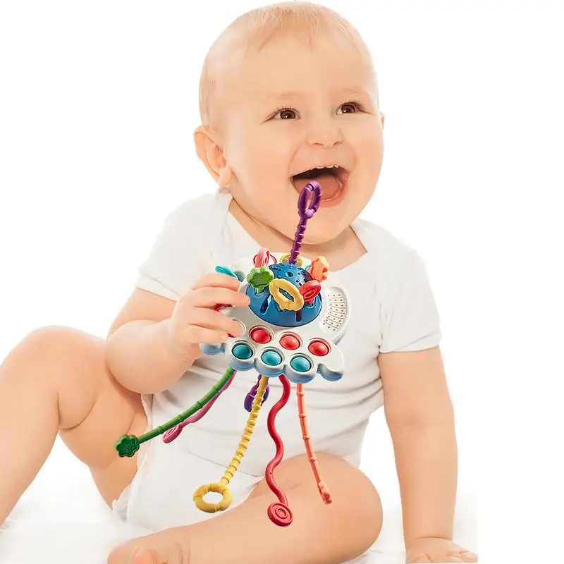 

UFO Sensory Toys Soft Safe UFO Pull String Toy UFO Silicone Toy Early Educational Toys Fine Motor Skills Learning For Babies