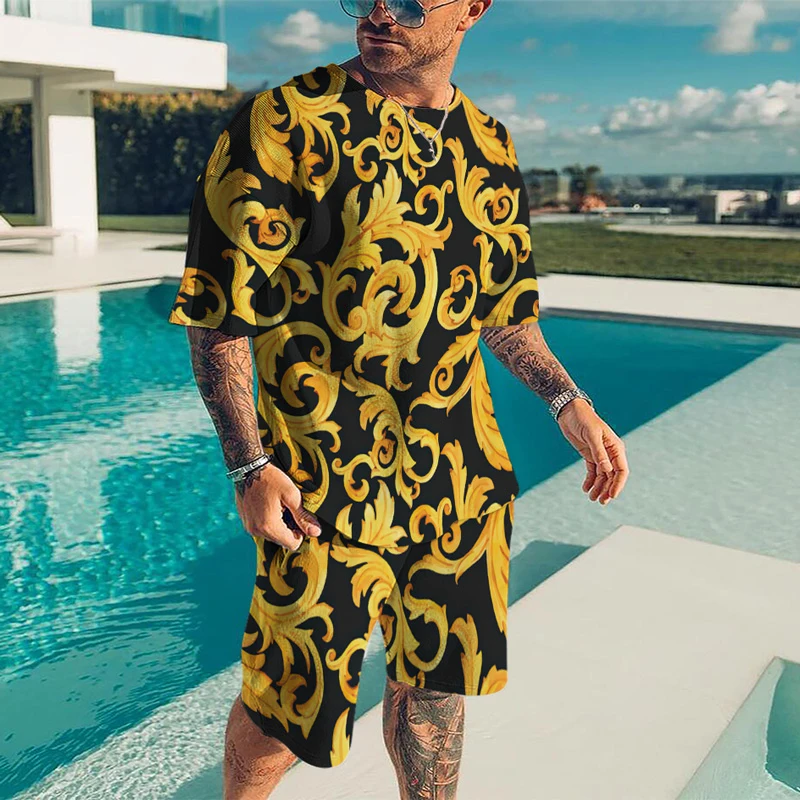 

2022 Men's 3D Printed Luxury Graphic Tee + Pants Two Piece Hip Hop Beach Party Sports Casual Comfort Oversized Jogging Apparel