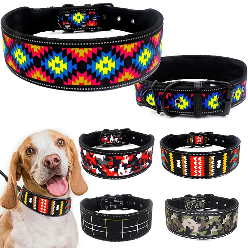 

Reflective Puppy Big Dog Collar with Buckle Soft Padded Wide Adjustable Pet Collar for Medium Large Dogs Pitbull Leash Dog Chain
