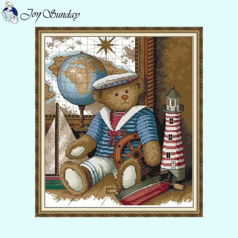 Doll Sailor Bear Cross Stitch Set 14CT 16CT 11CT White Fabric Printed Needlework  Embroidery DIY Animal Patterns Kids Room Decor