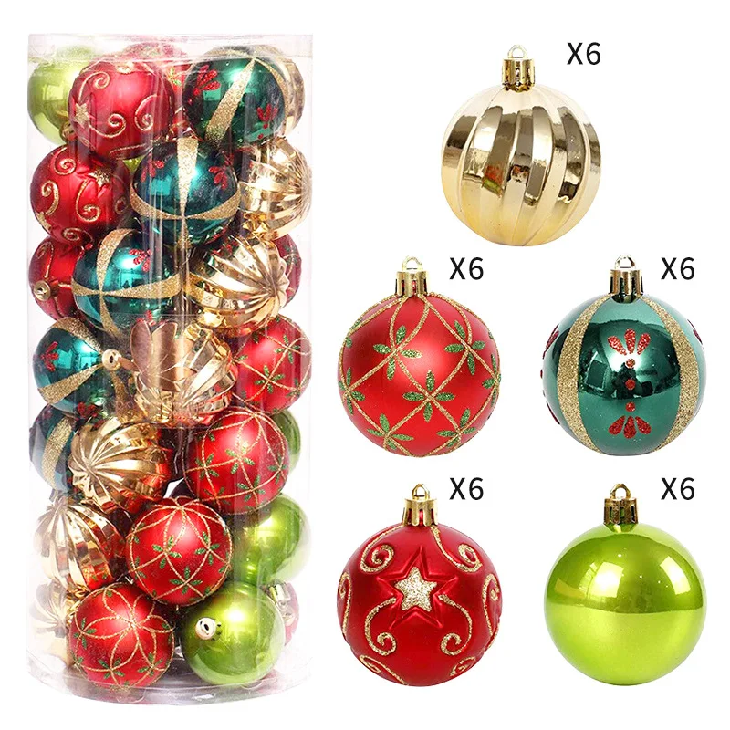 

Christmas Ball Ornaments Set 6cm 30pcs Snowflake Pattern Painted Balls Christmas Tree Decoration Pendant for Home