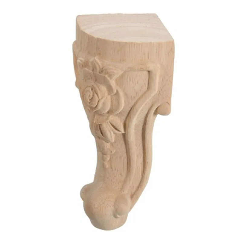 

4 Pcs 15X6cm Wood Carved Rose Foot Frame Decor Furniture Table Craft Unpainted Door Decor Wall Art