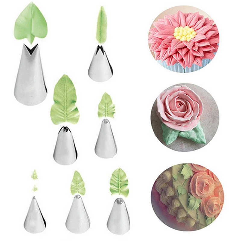 

7Pcs Leaves Cream Tips Stainless Steel Icing Piping Nozzles Cake Cream Decorating Cupcake Pastry Kitchen Tools Lot Leaf