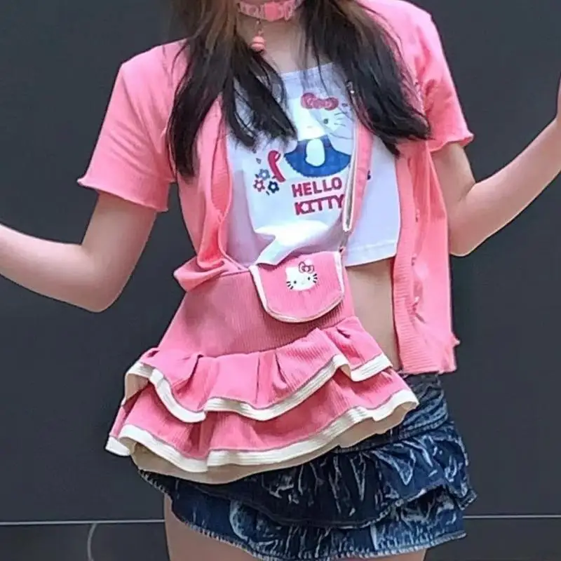 

Sanrio Y2K Новинка сумка Hello Kitty Вельветовая сумка с маленькой юбкой через плечо Новинка 2023 плюшевая сумка через плечо тоут подарки