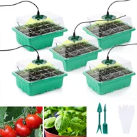 5pcs/set 12 Holes Mini Greenhouse Seed Growing Tray Seedling Box with Grow Lamp LED Seed Starter Tray for Flowers Plants Fruits