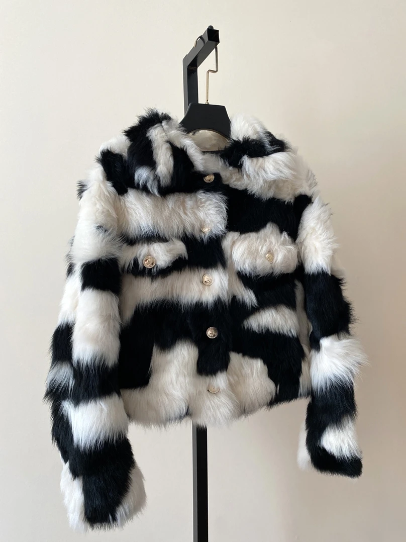 Environmental Protection Faux Fur Coat Female New Short Autumn and Winter Black White Toka All-Match Casual Fox Fur Plush Jacket