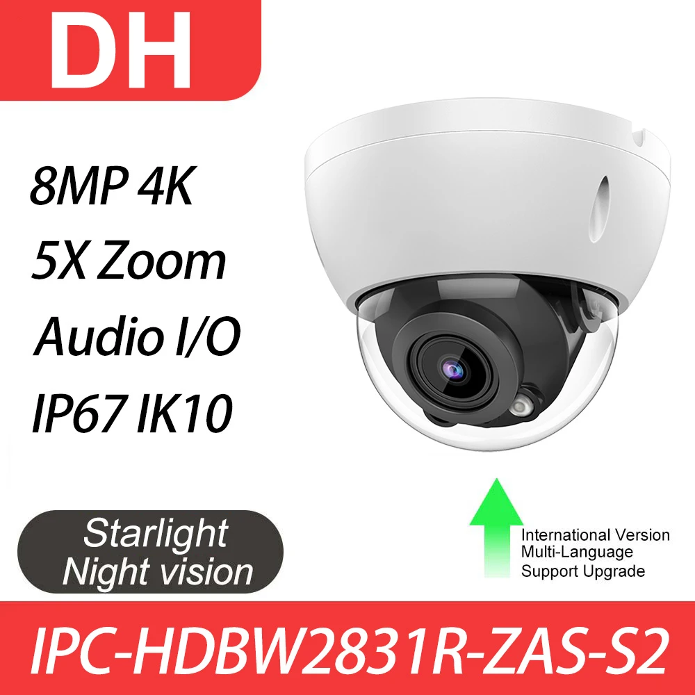 

Dahua IP Camera 8MP IPC-HDBW2831R-ZAS-S2 4K 5X Zoom Starlight Aduio IR 40m H.265 IP67 IK10 Alarm Indoor Outdoor Security Camera