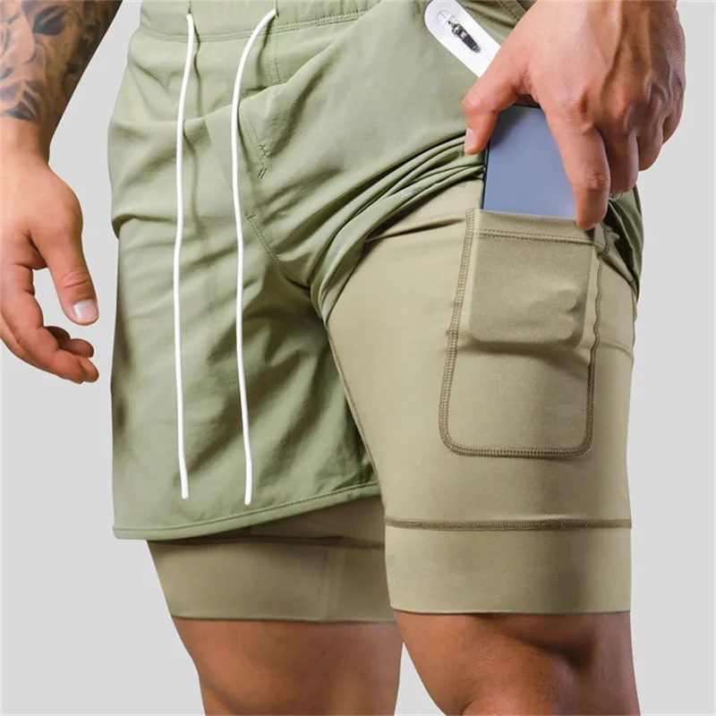 

Summer New running shorts men's 2-in-1 shorts gym fitness bodybuilding training quick-drying shorts Lining Pocket Shorts men