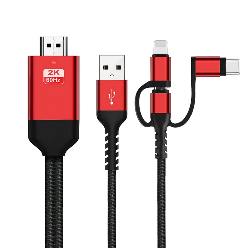 

3 в 1 Кабель-адаптер Micro-USB Type-C к HDMI совместимый с аналогичным экраном кабель телефона к HDMI кабель для одного экрана 2 м