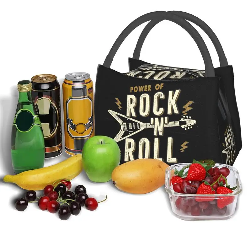 Power Of Rock N Roll Live Hard Music Lovers Insulated Lunch Bags for Office Popular Music Leakproof Cooler Thermal Bento Box images - 6