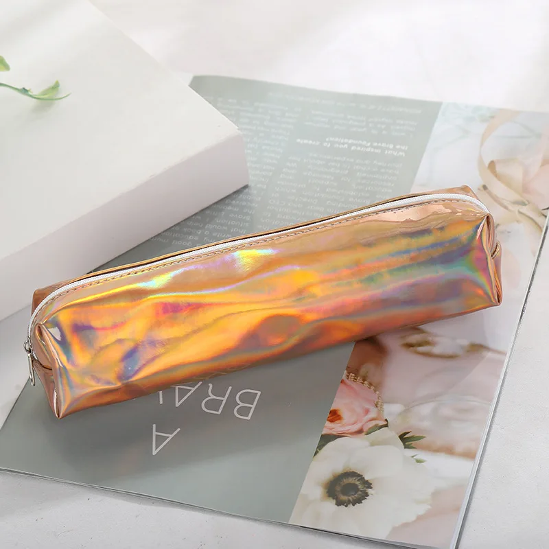 

1PC Sweet Laser Transparent Pencil Case Papeleria Large Capacity Pen Bag Kid Gift Kawaii Stationery Bag Color Random